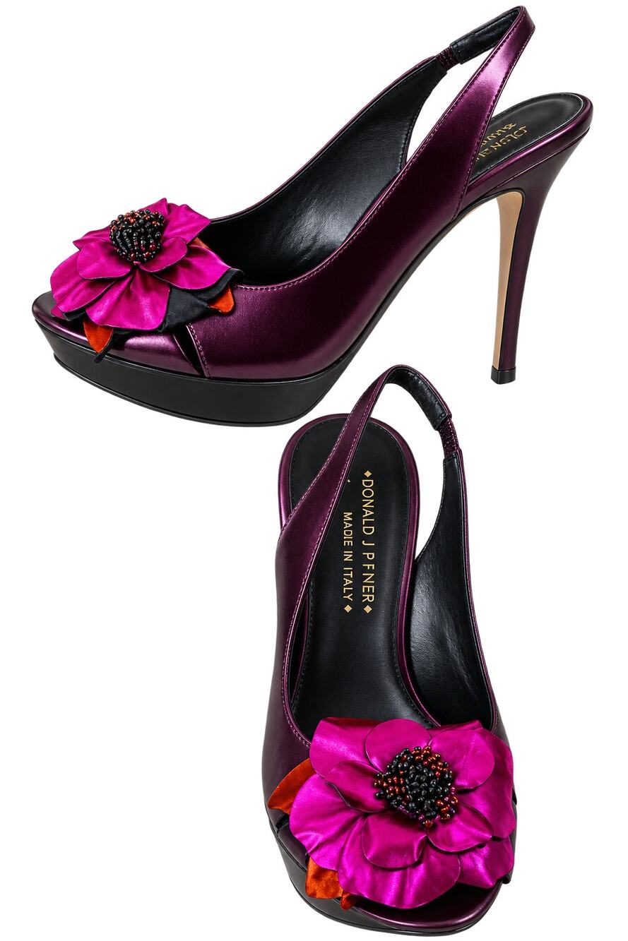 Donald Pliner Dark Purple Metallic Leather Shoe New Platform Peep Toe NIB $395 9